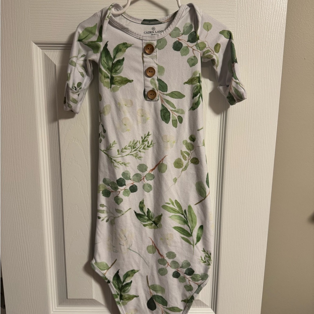 Caden Lane Green and White Baby Knot Gown